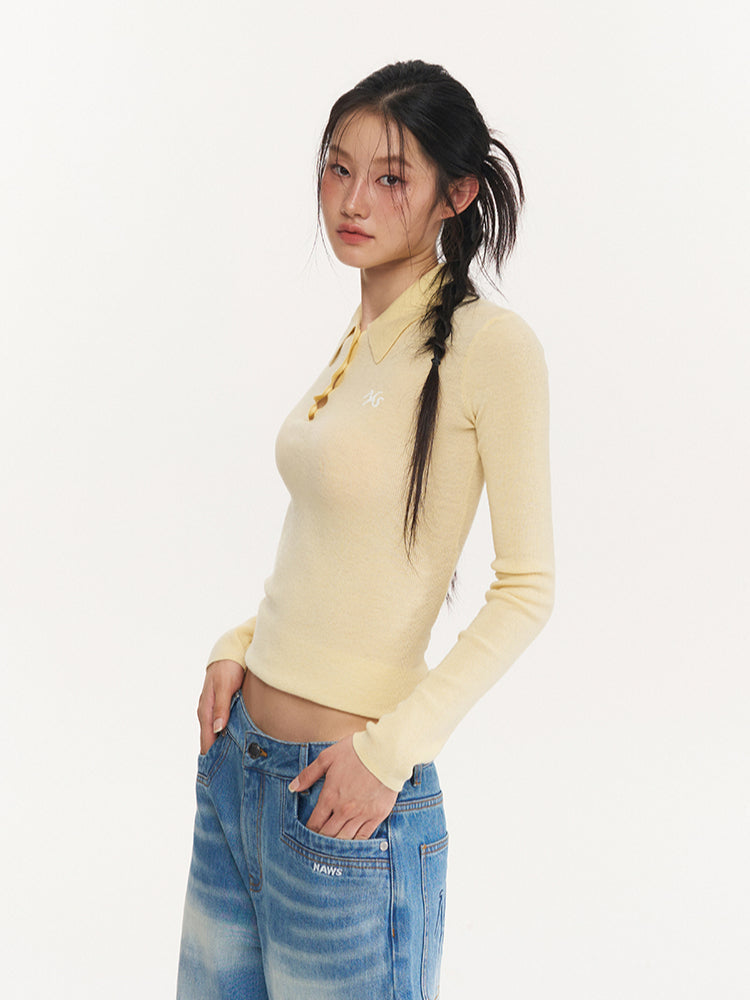 Black & Yellow Wool Polo Knit Top