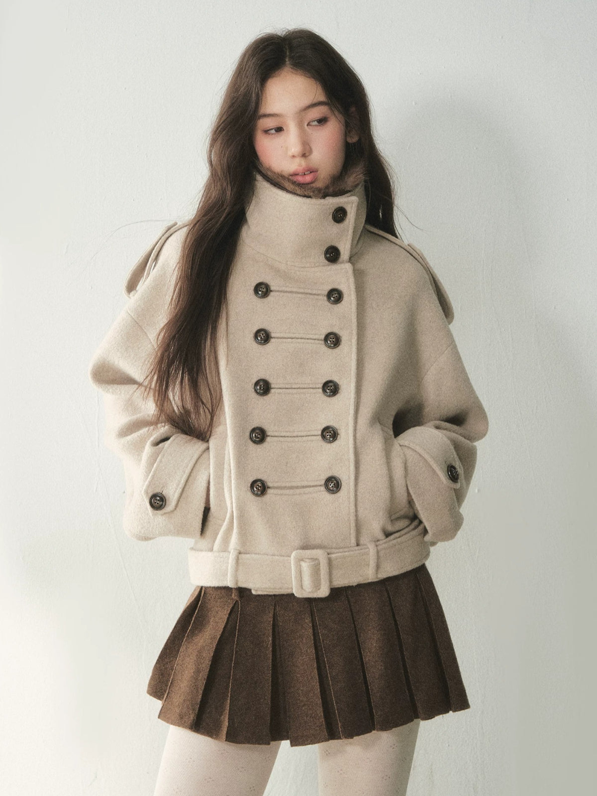 Double-Breasted Wool Cape Coat