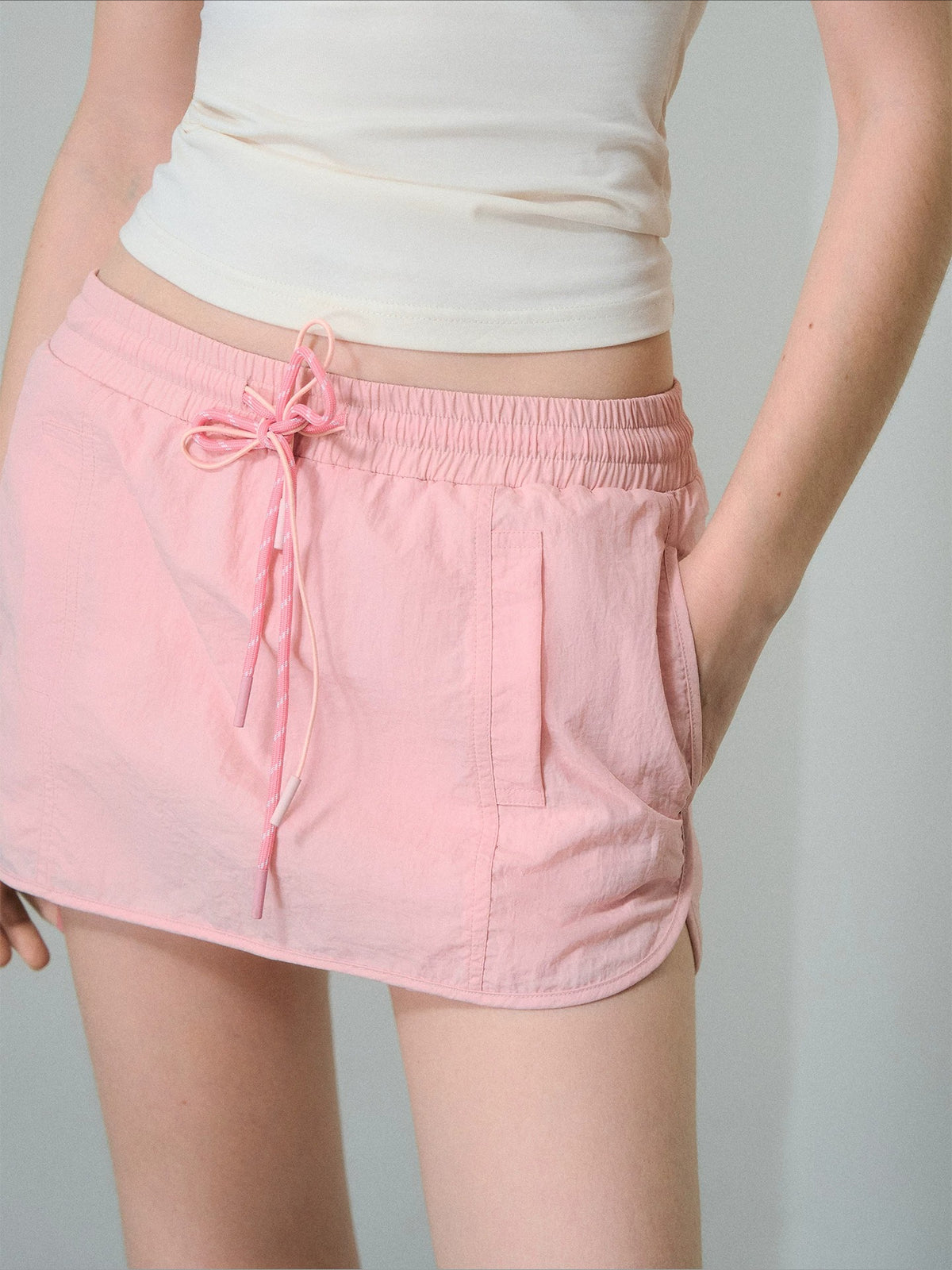 Two-Tone Drawstring Mini Skirt