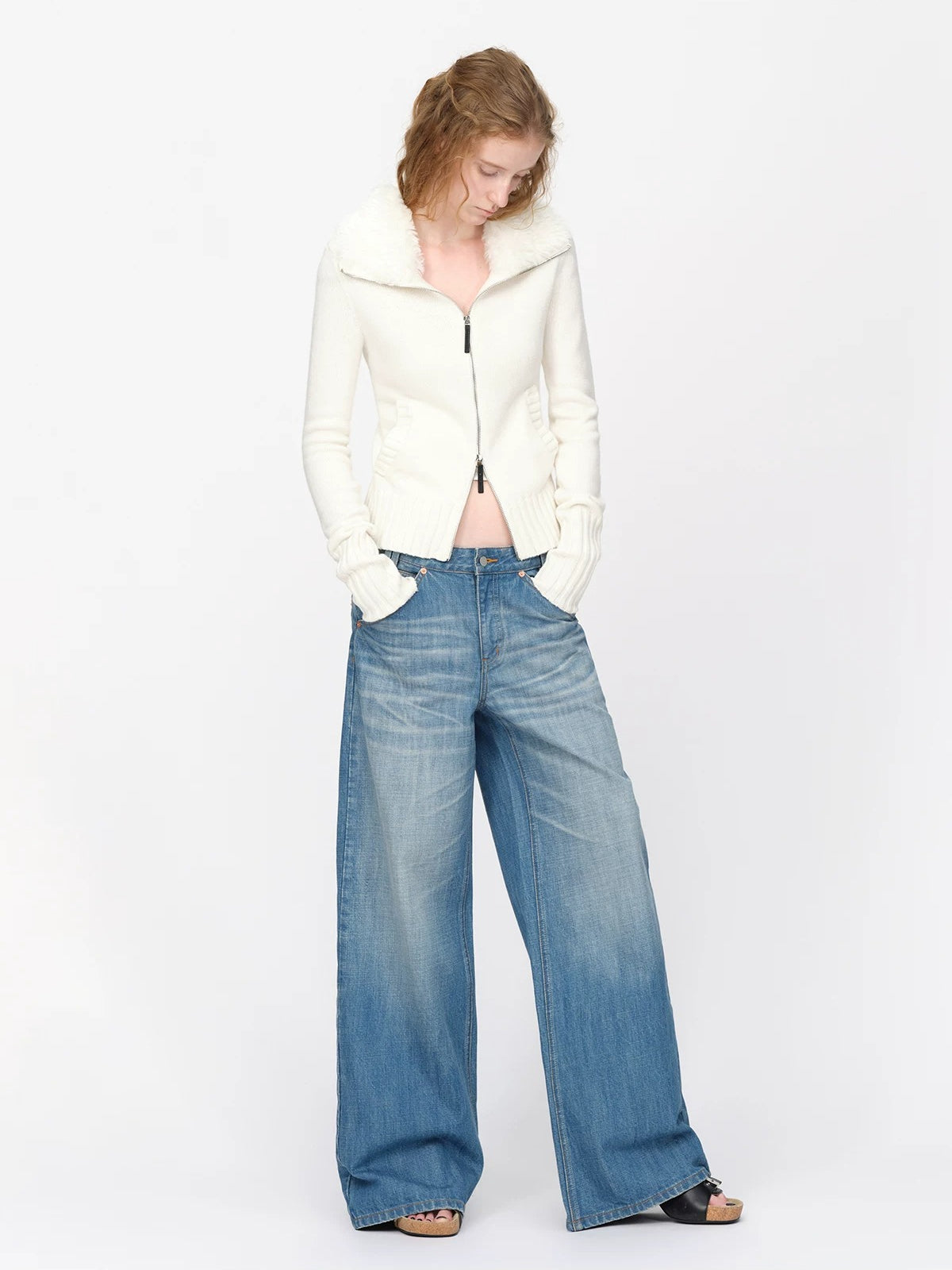 Vintage Wool Fur Collar Cardigan