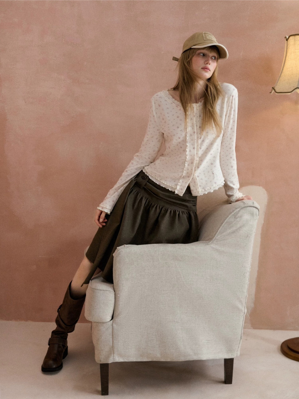Floral Ruffle Edge Knit Cardigan