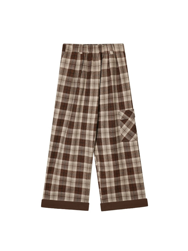 Contrast Plaid Wide-Leg Pants