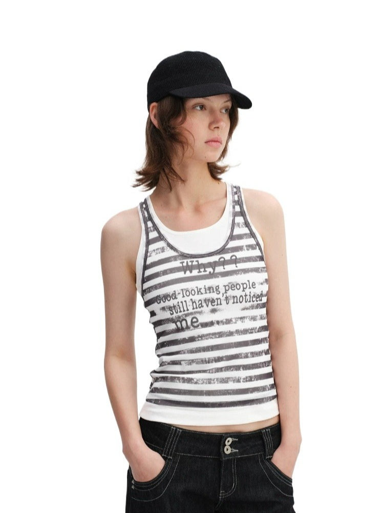 Striped Letter Print Tank