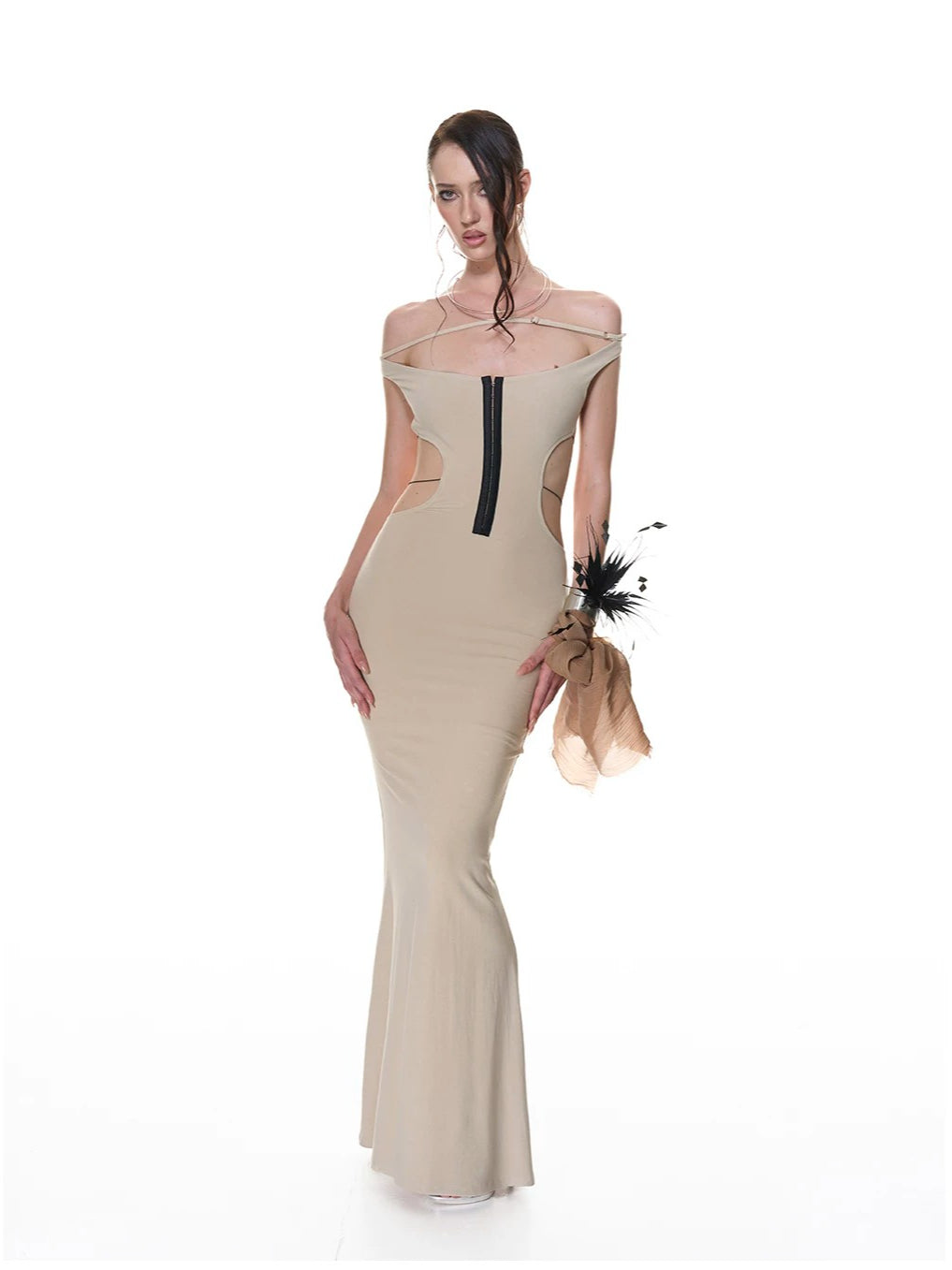 Khaki Lace-Up Halter Mermaid Dress