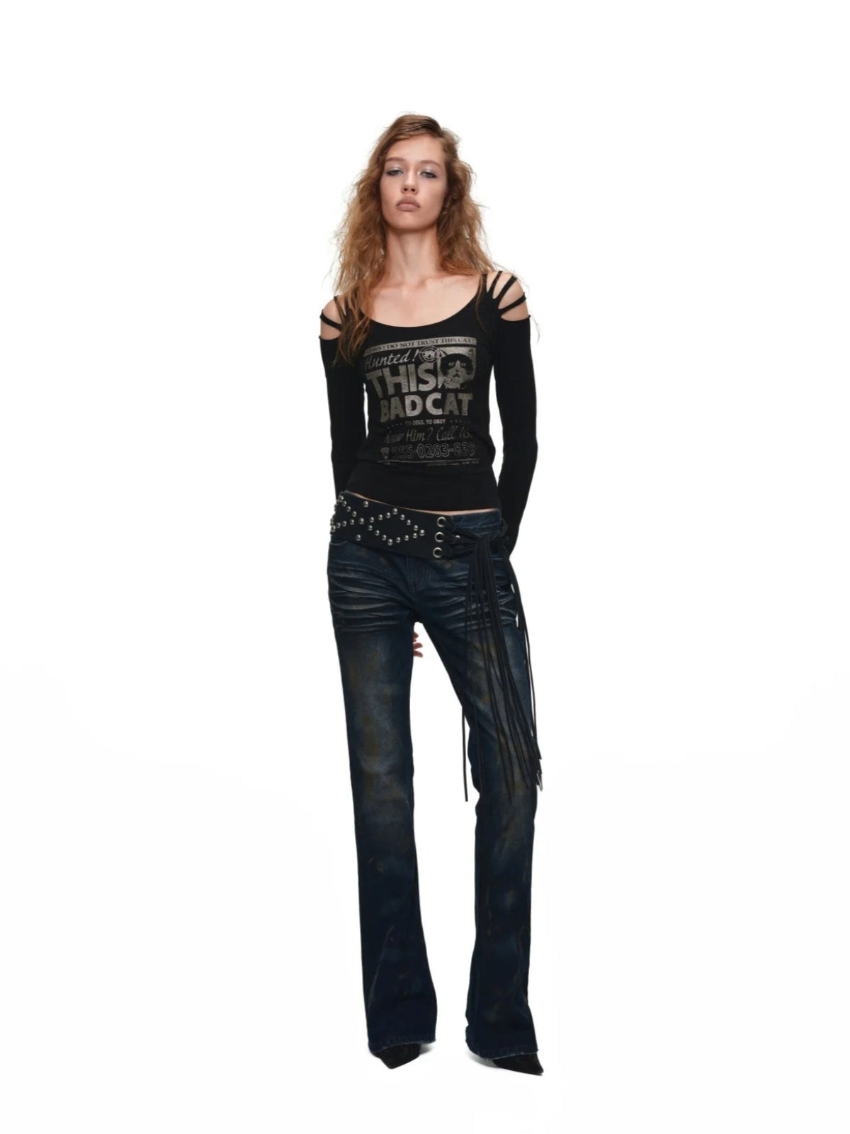 Cat Foil Print Cutout Top