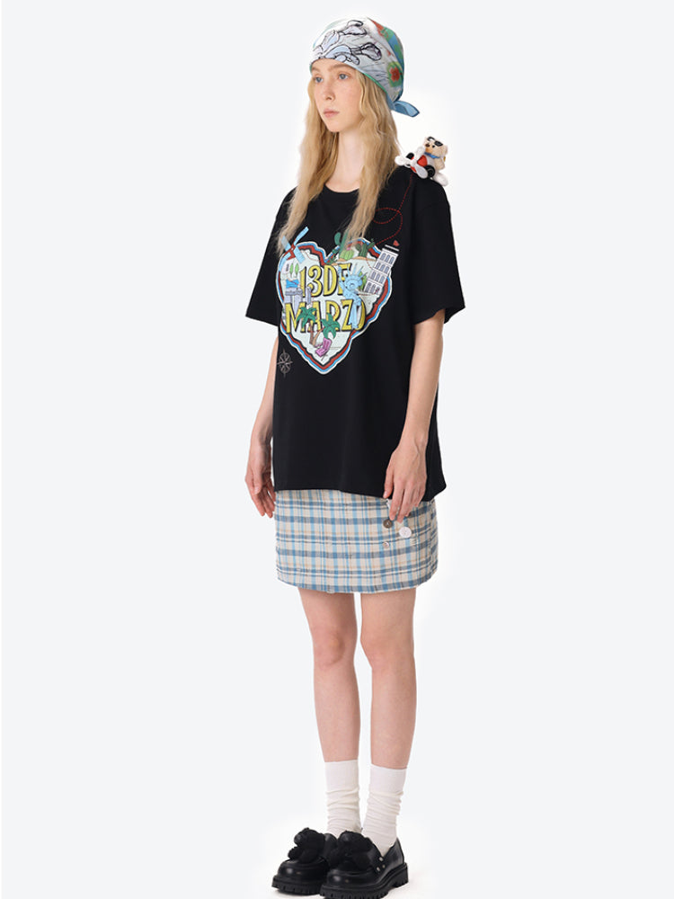 Map Illustration Crew Neck Short Sleeve T-shirt