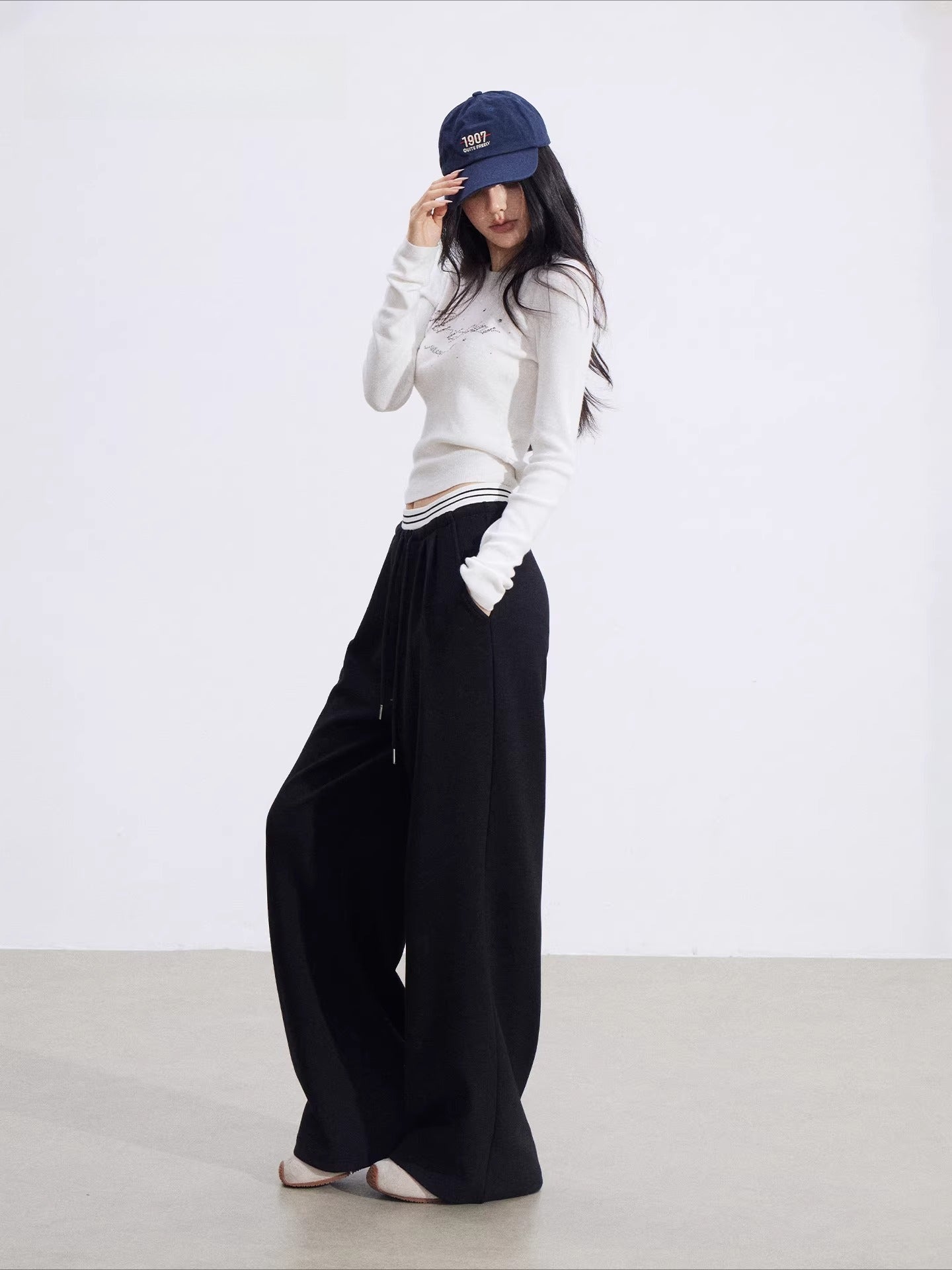 Faux-Layer Patchwork Wide-Leg Pants