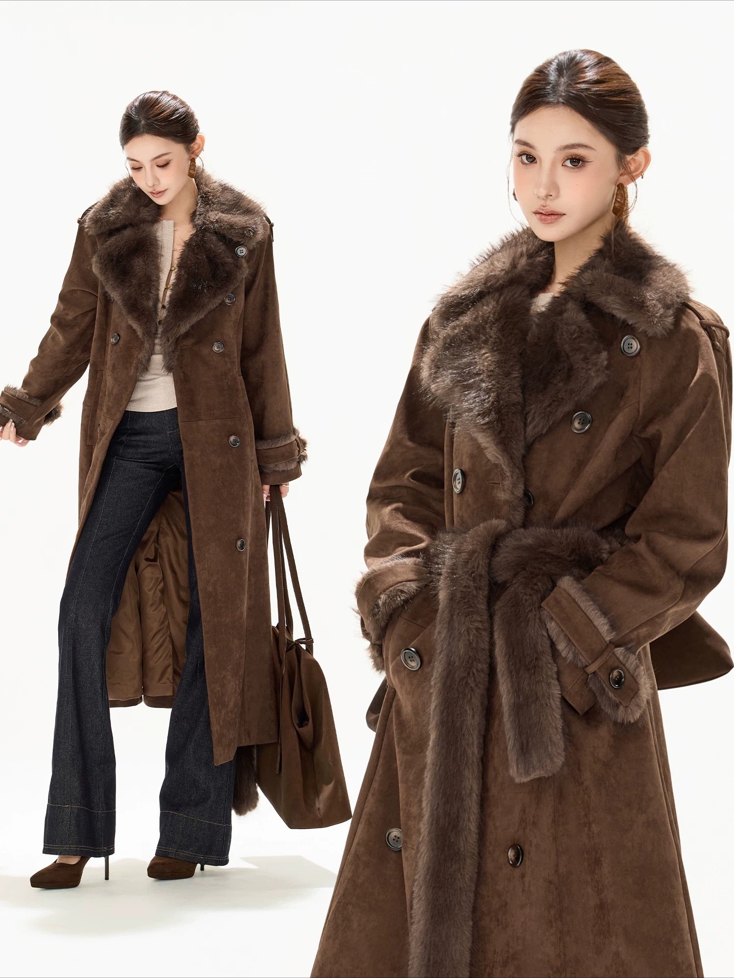 Brown Suede Belted Coat
