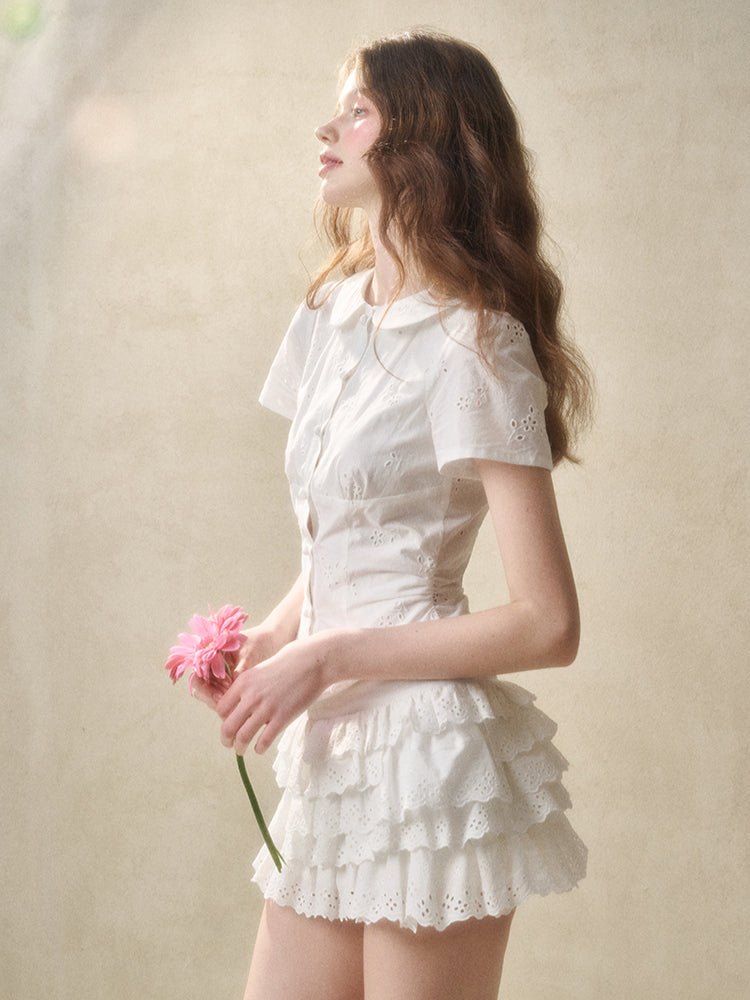 Embroidered Lace Waist Shirt & Skirt Set