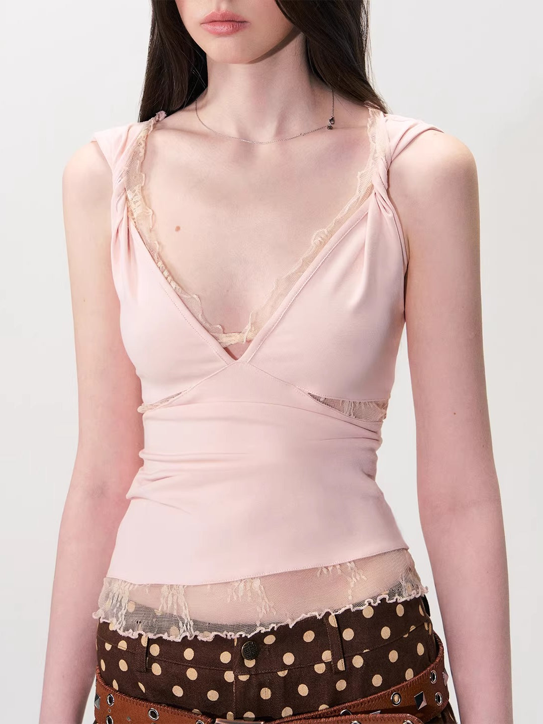 Pink Lace Twist Tank Top