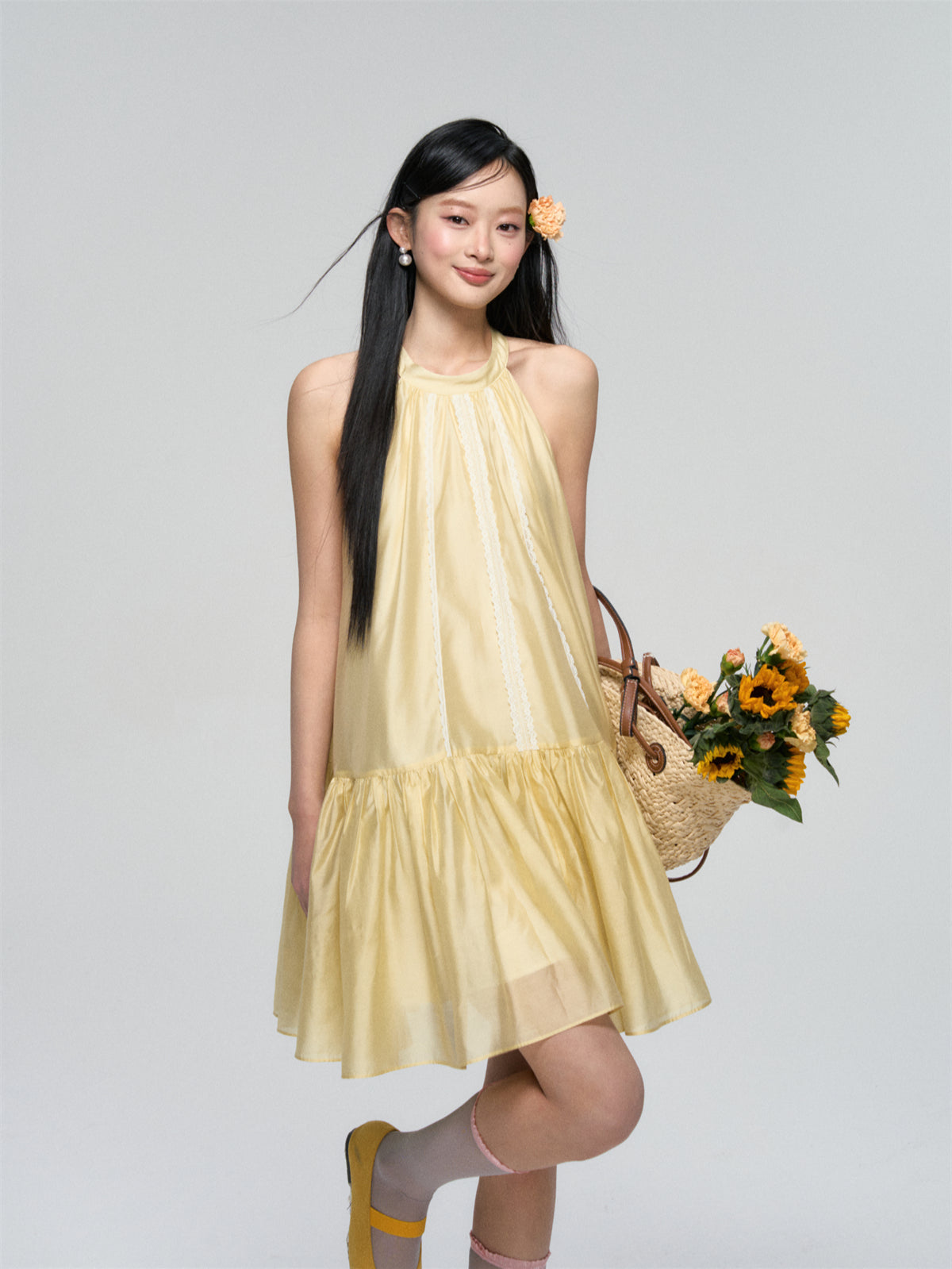 Halter Neck Tencel Lace Beach Dress