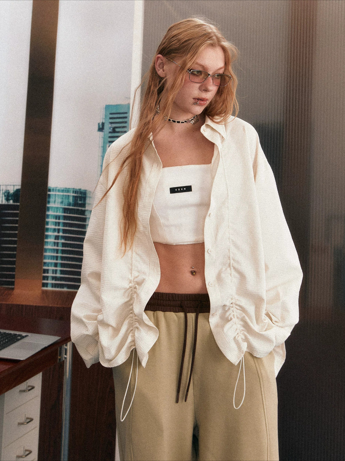 Stripe Drawstring Shirt