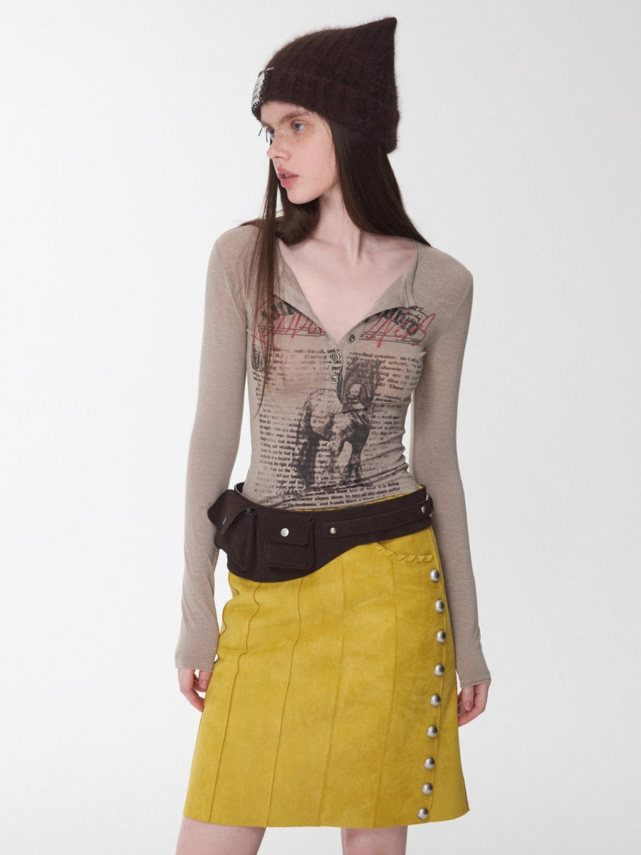Henry Collar Animal Print Knit Top
