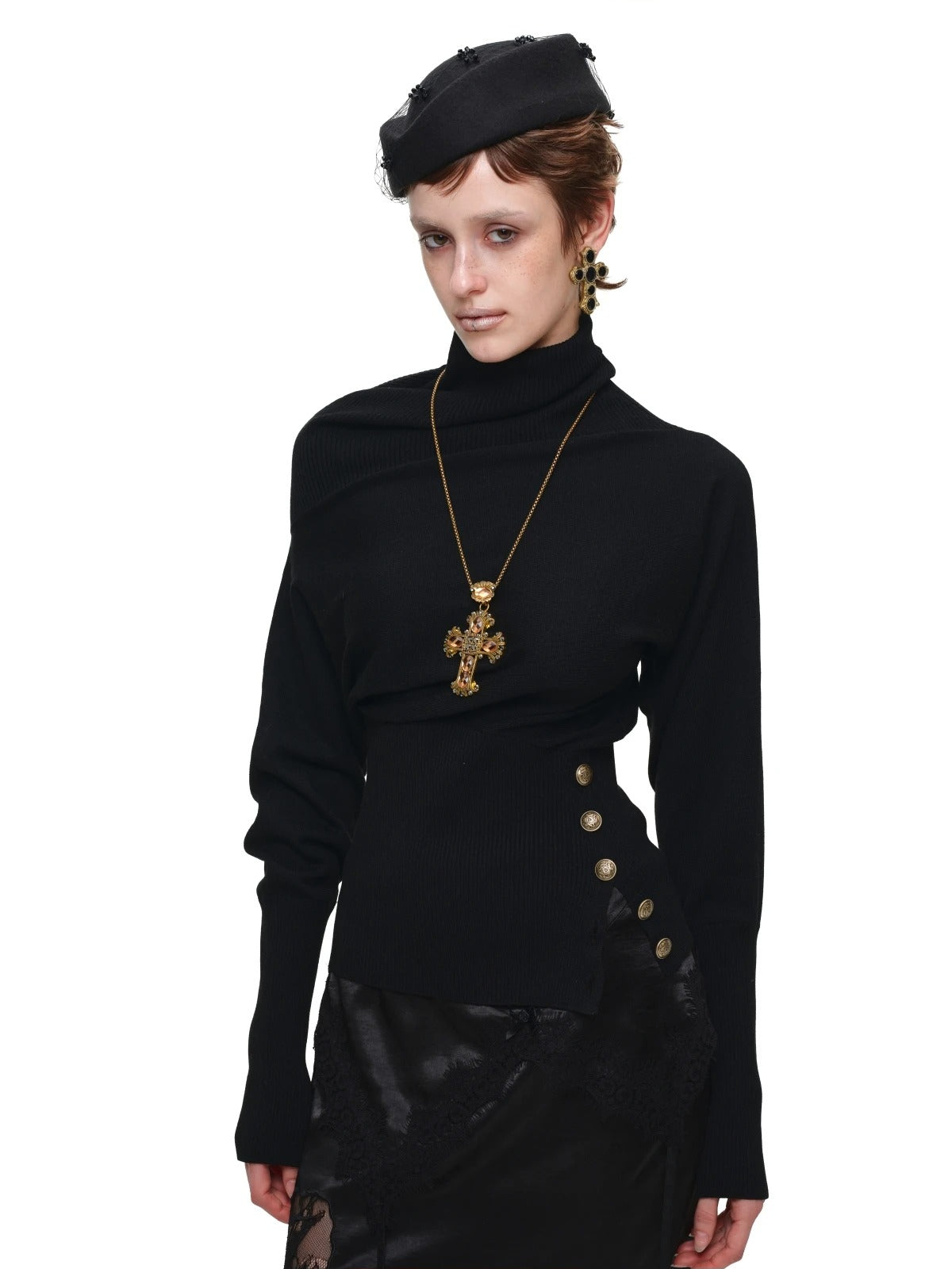 Asymmetric Turtleneck Knit Sweater