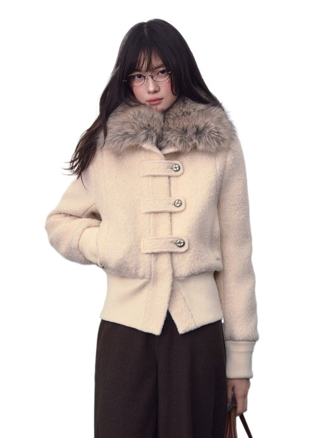 Cream Faux Fur Collar Down Jacket