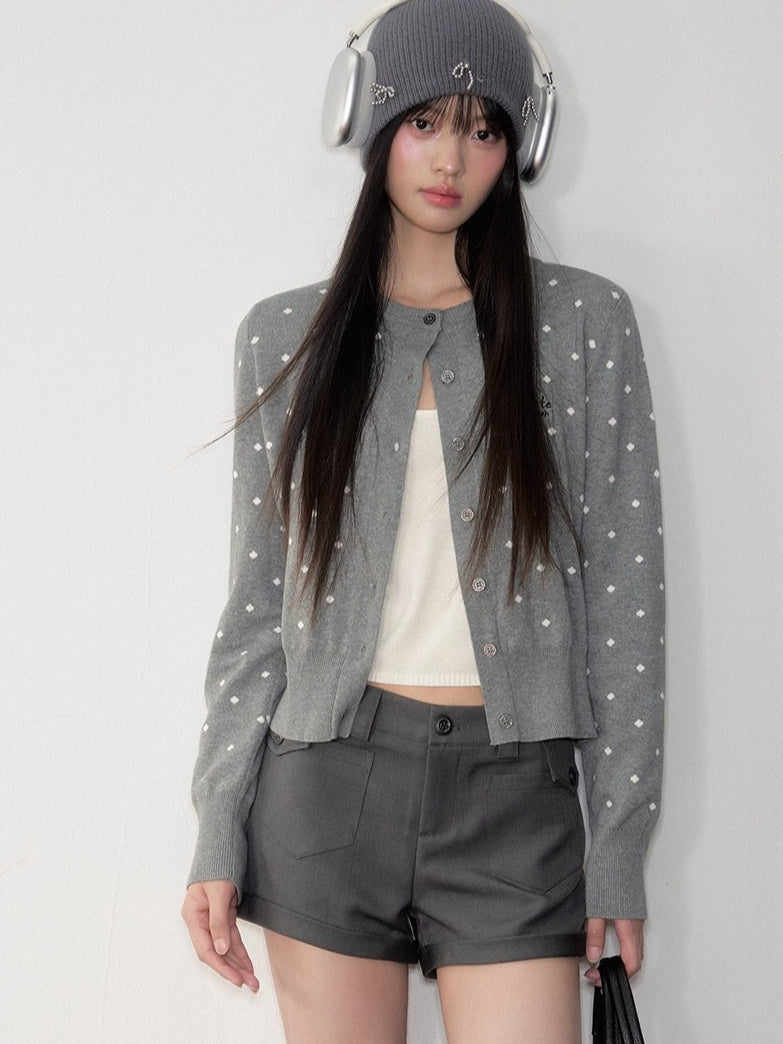 Blue & Gray Polka Dot Knit Cardigan