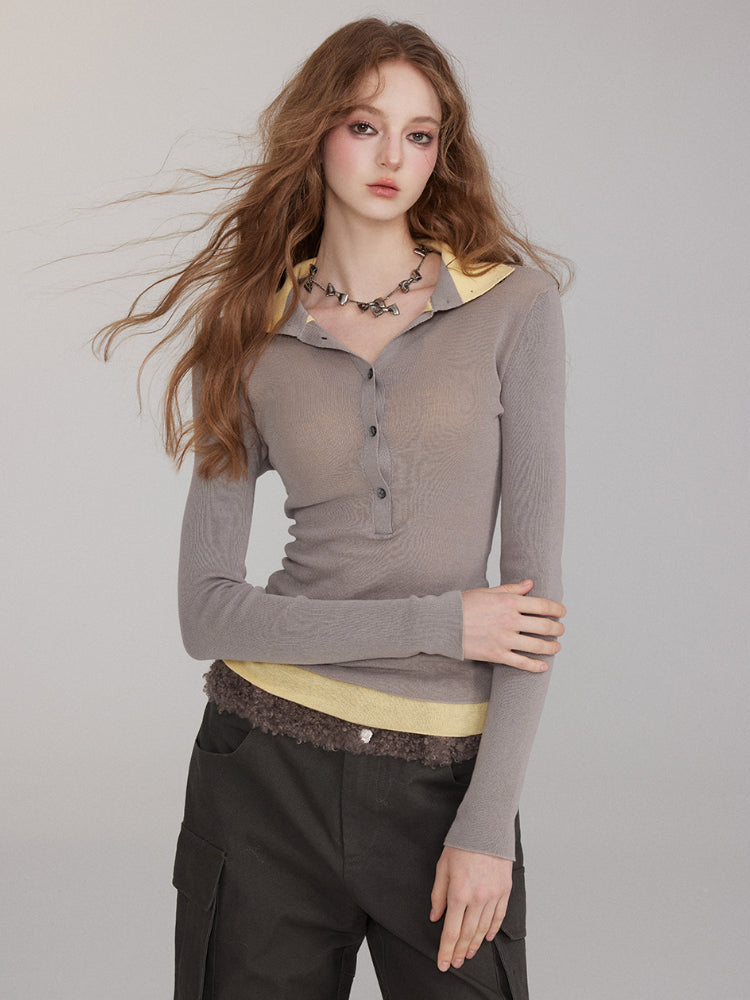 Brown & Black Mock Two-Piece V-Neck Sweater