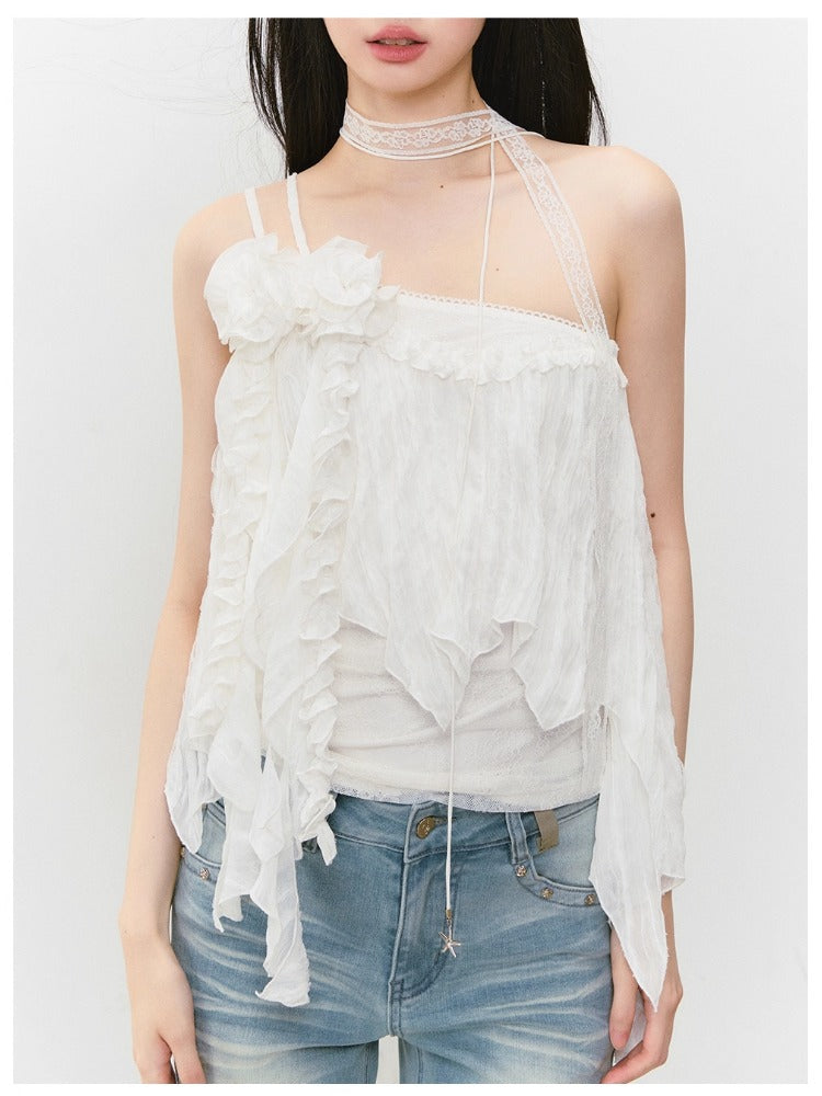 Heavy-Duty Floral Asymmetric Lace Camisole