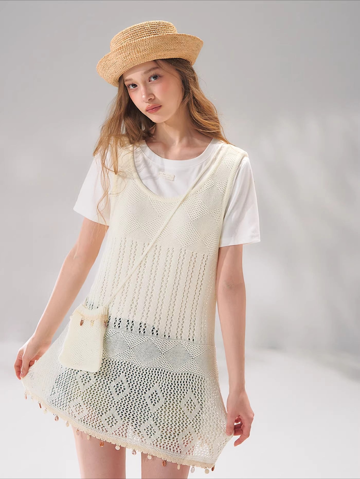 Shell Trim Knit Layered Set