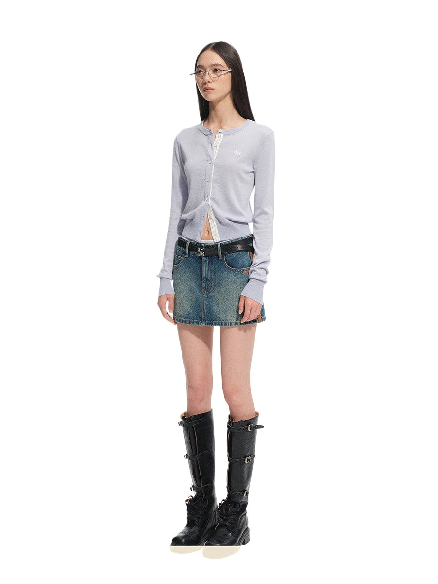 Light Blue & Gray Midier Knit Cardigan