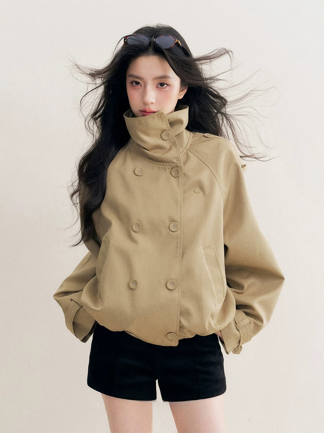 Khaki Cropped Trench Jacket