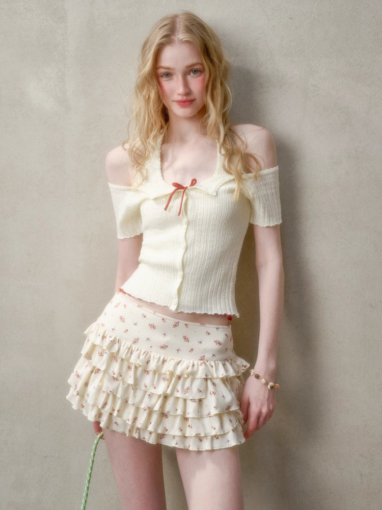 Hollow-out Color-blocking Knit Top