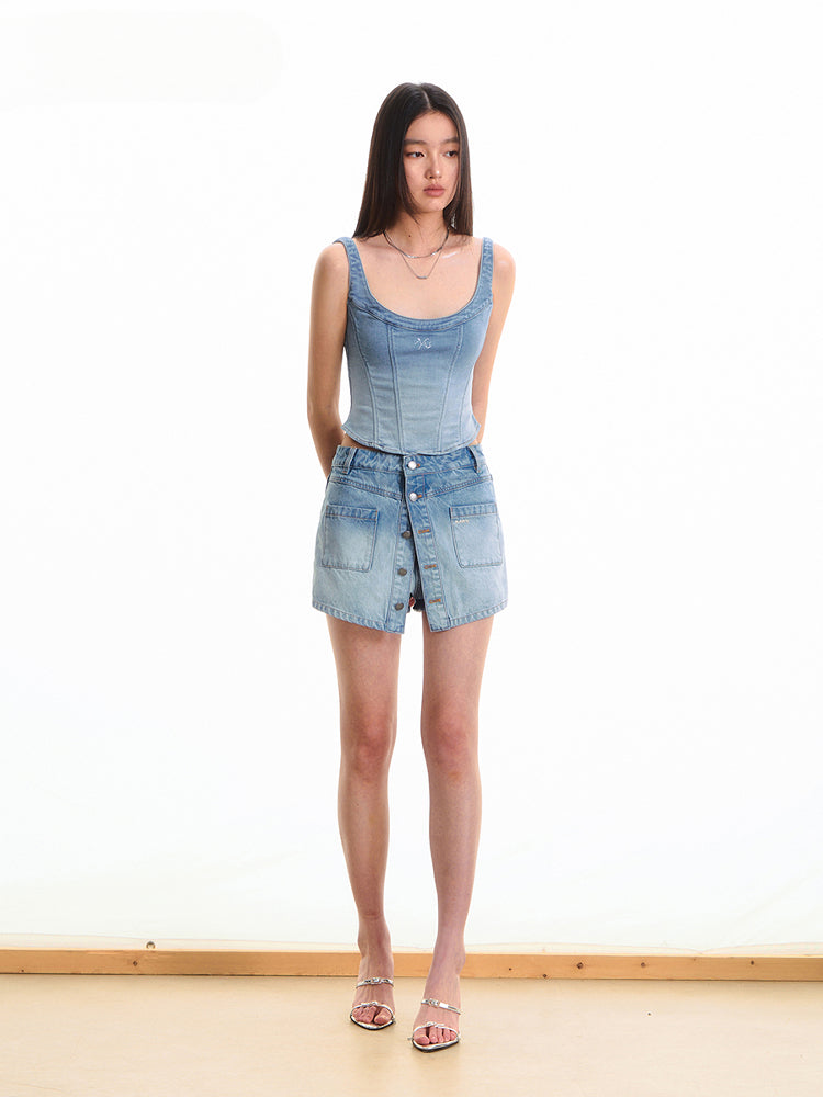 Layered Mammoth Denim Skirt