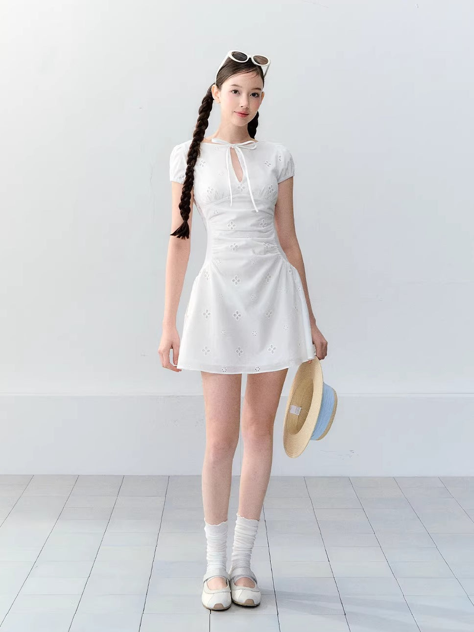 Embroidered Bow Dress
