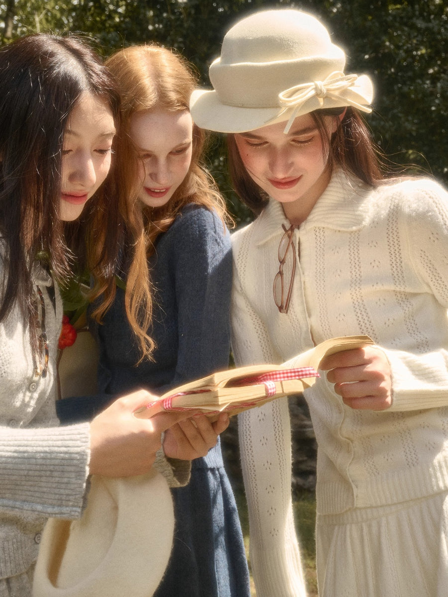 Snow Library Wool Knit Cape Cardigan & Skirt Set