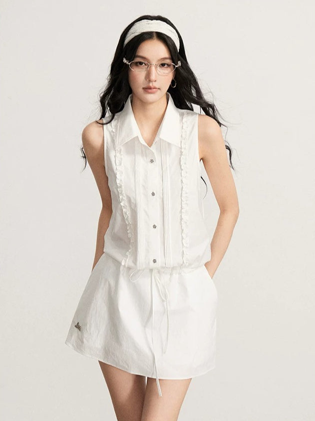 White Lace Tie Shirt Dress