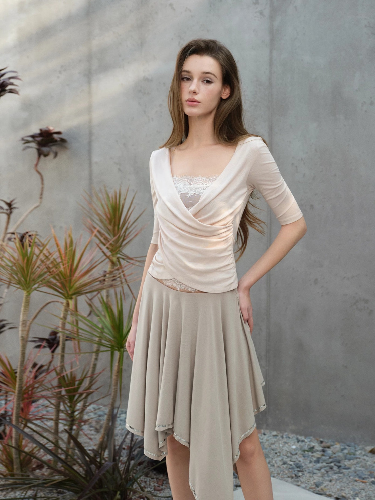 Cross Draped Lace Top