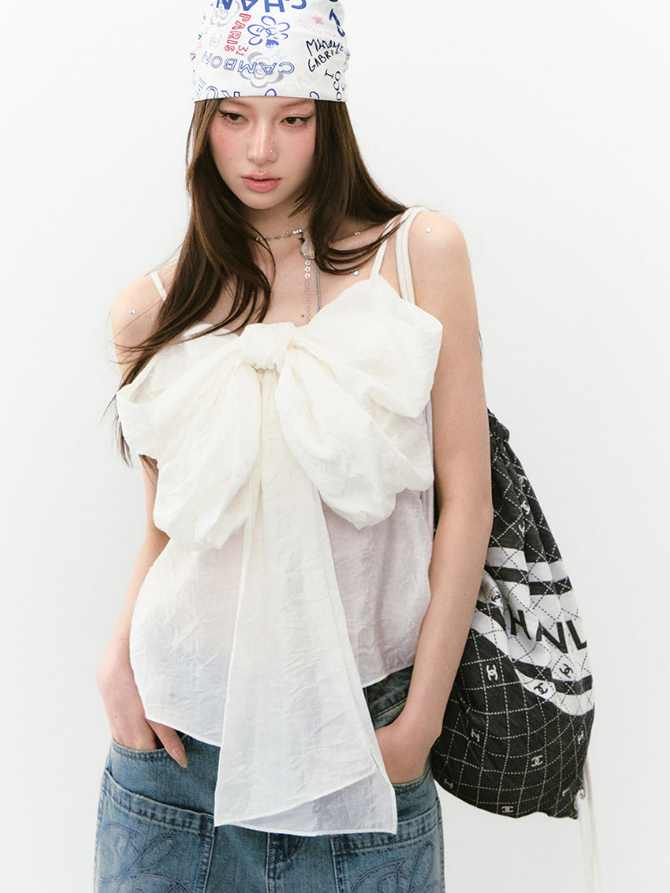 Large Bow Pleated Lightweight Cami Vest