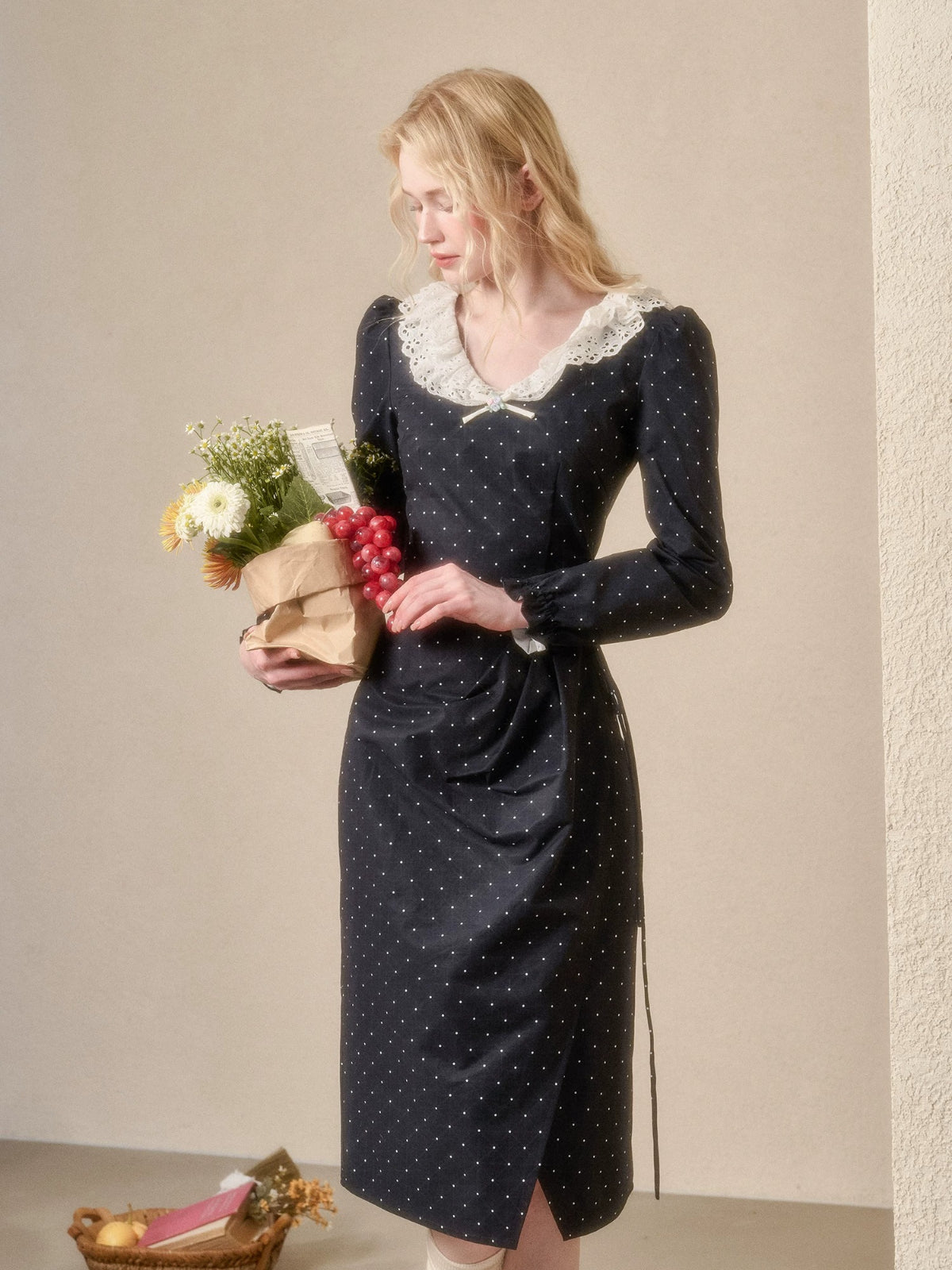 Vintage Polka Dot Lace Trim Dress