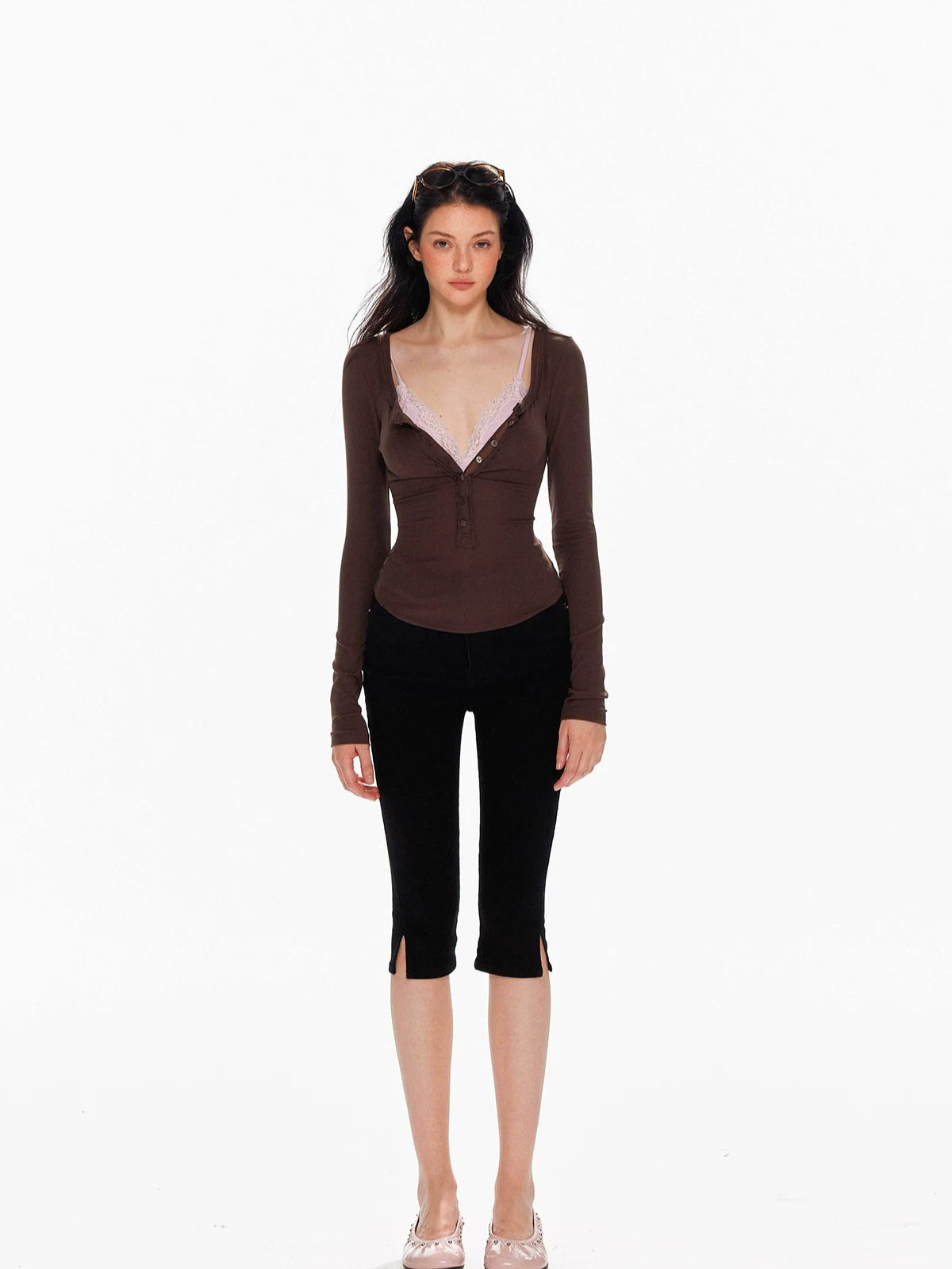 Low Waist Split Slim Fit Cropped Jeans