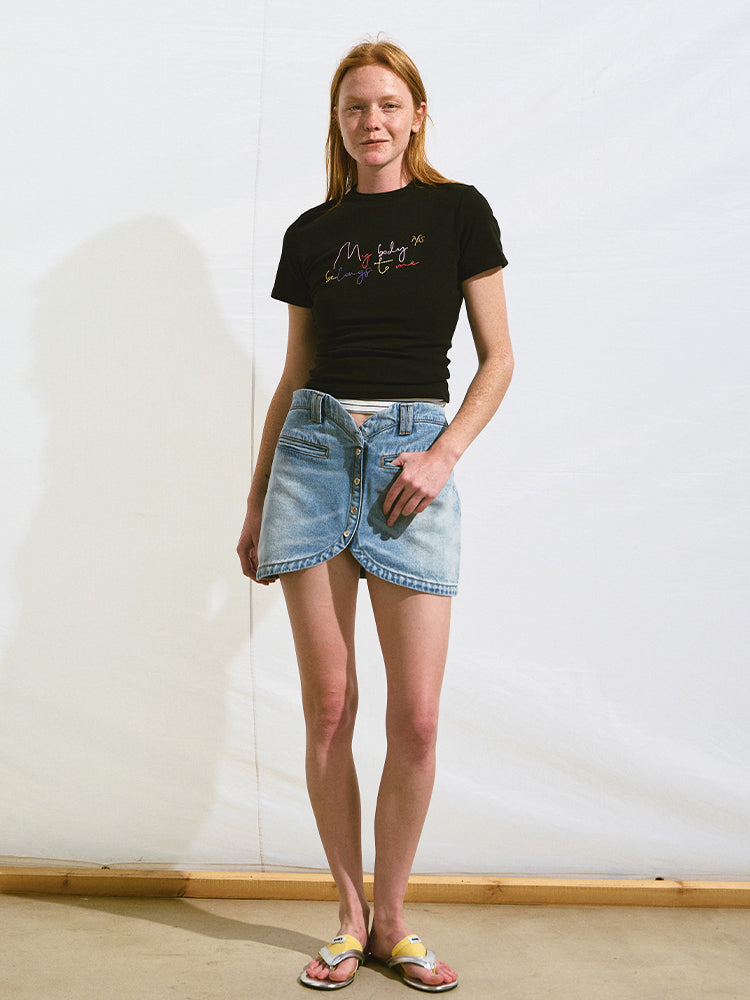 Washed Drapey Effect Slimming High-Waist Skirt