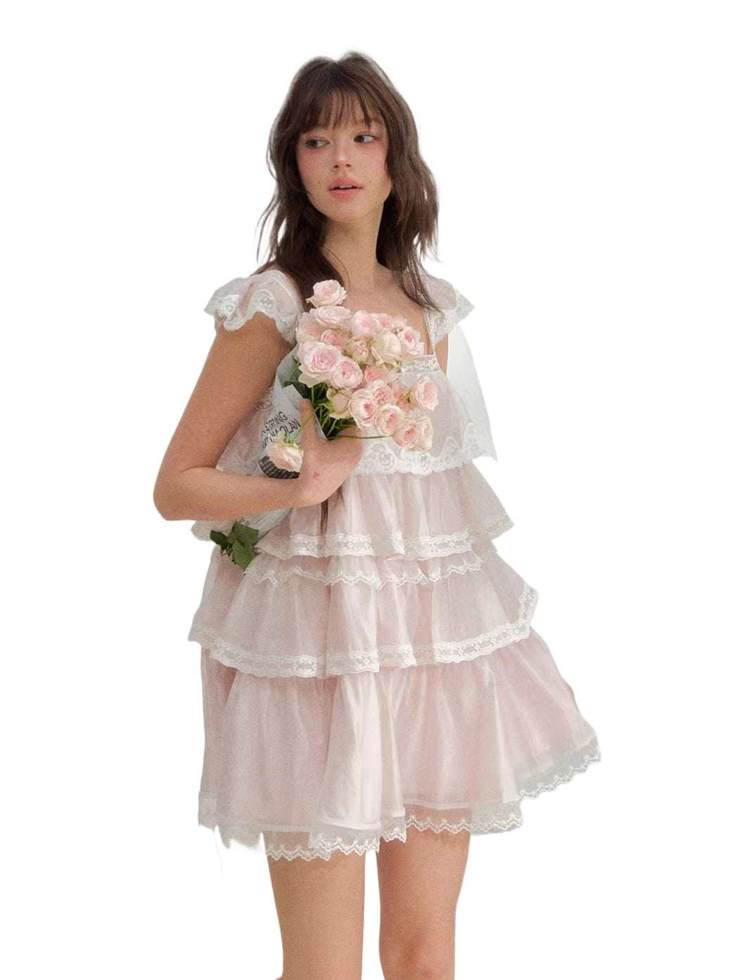 Pink Tulle Tiered Mini Dress