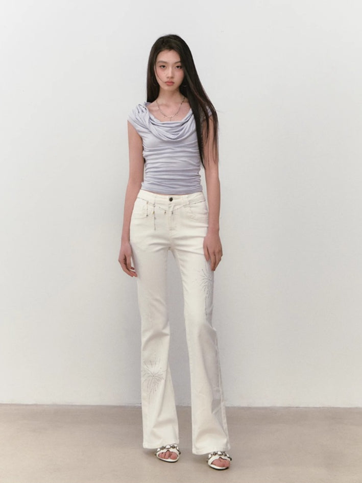 Rhinestone Firework Straight-Micro Flare Jeans