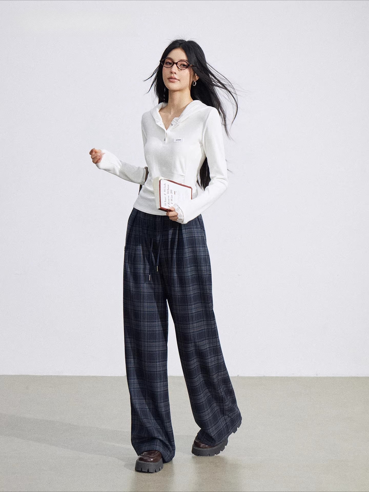 Plaid Patchwork Wide-Leg Pants