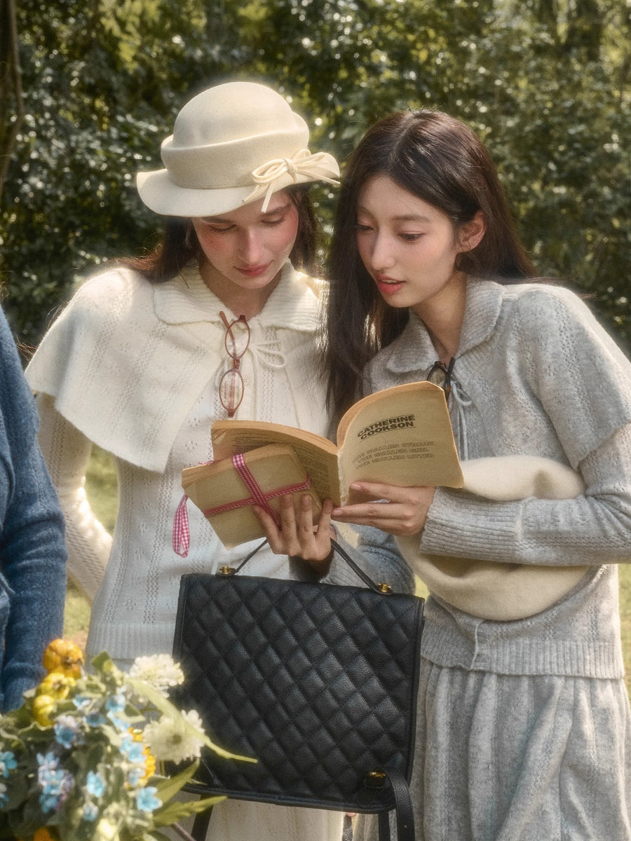 Snow Library Wool Knit Cape Cardigan & Skirt Set