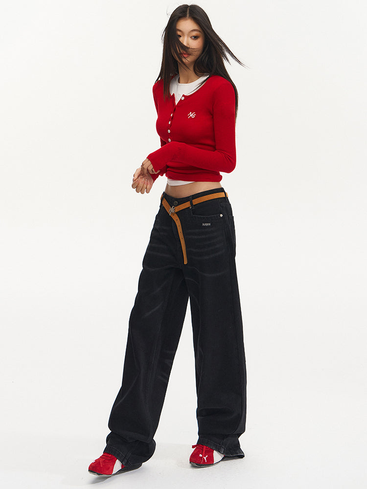 Vintage Low-Waist Loose Straight-Leg Pants