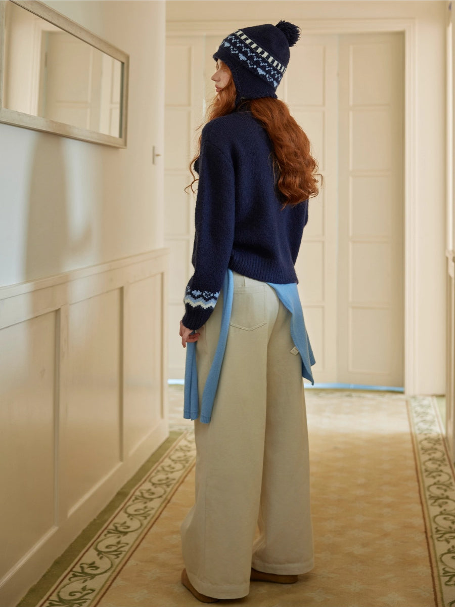 Plaid Cuff Wide-Leg Pants