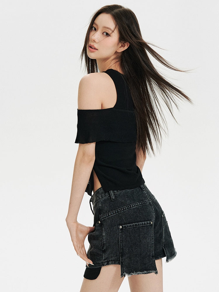 Black & Grey Cut-out Tank Top