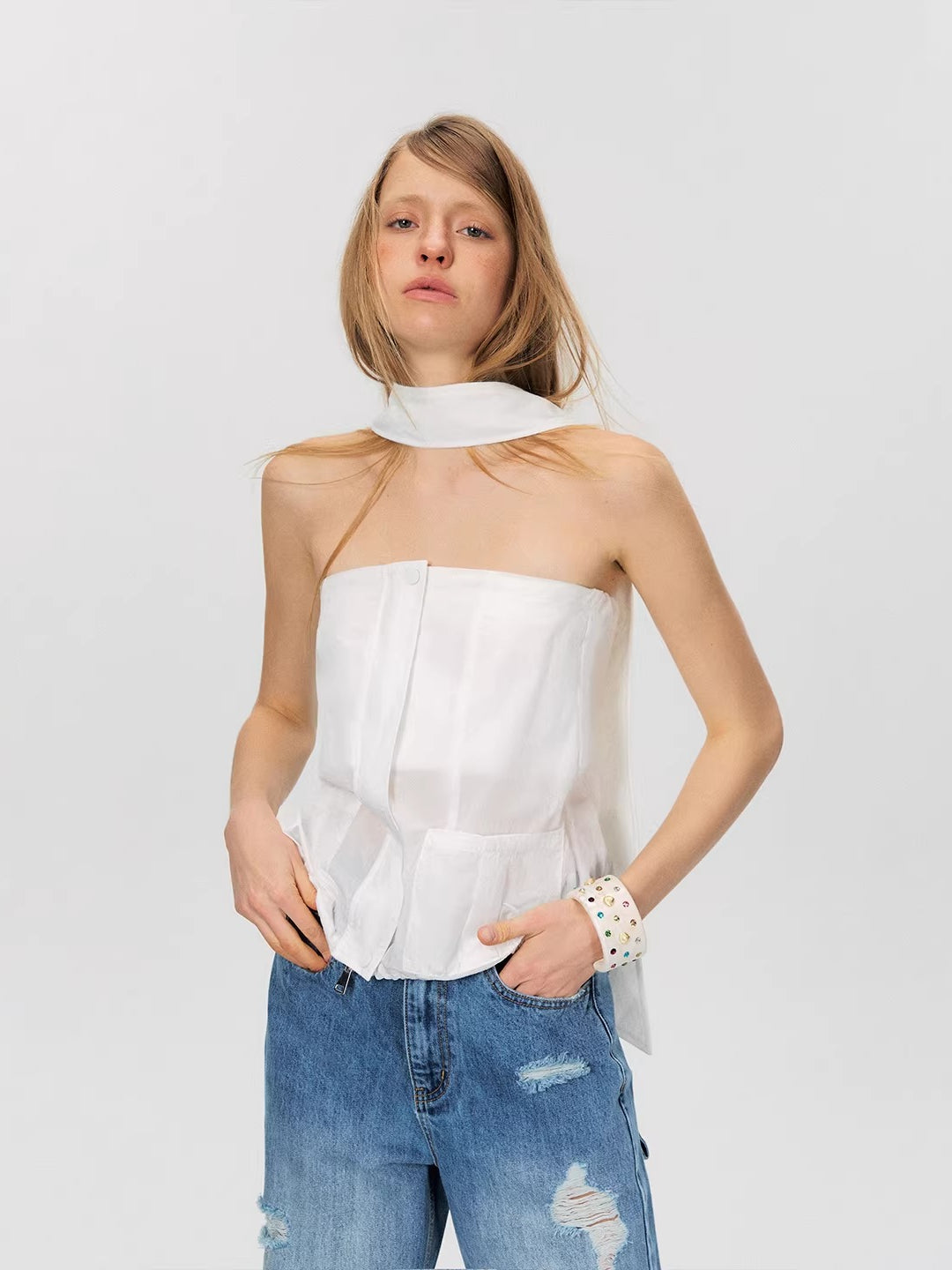 White Utility Bandeau Top