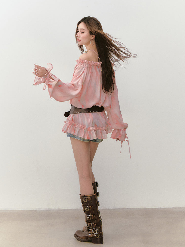 Colorful Floral Ruffled Blouse