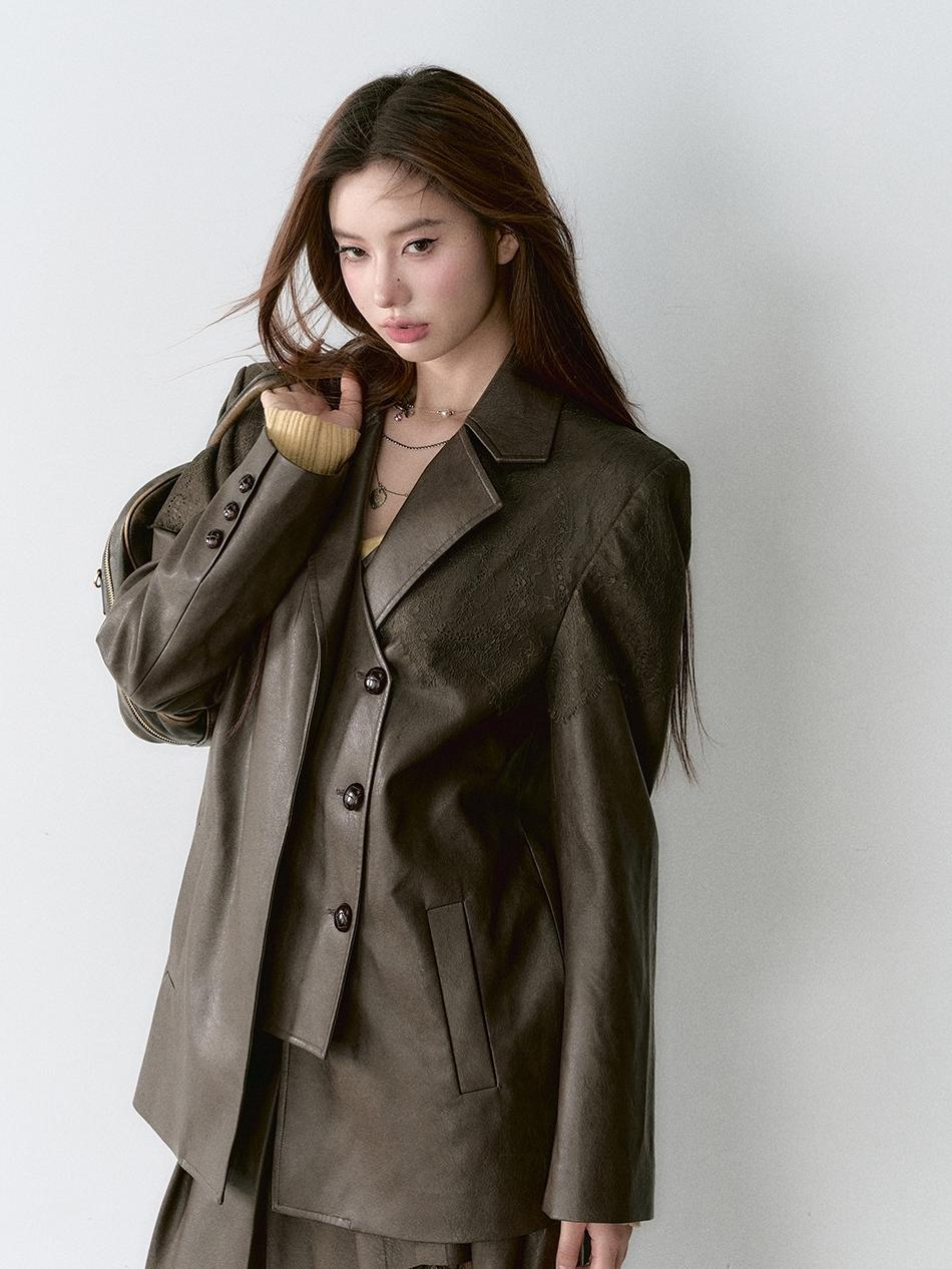 Structured Laced Leather Blazer