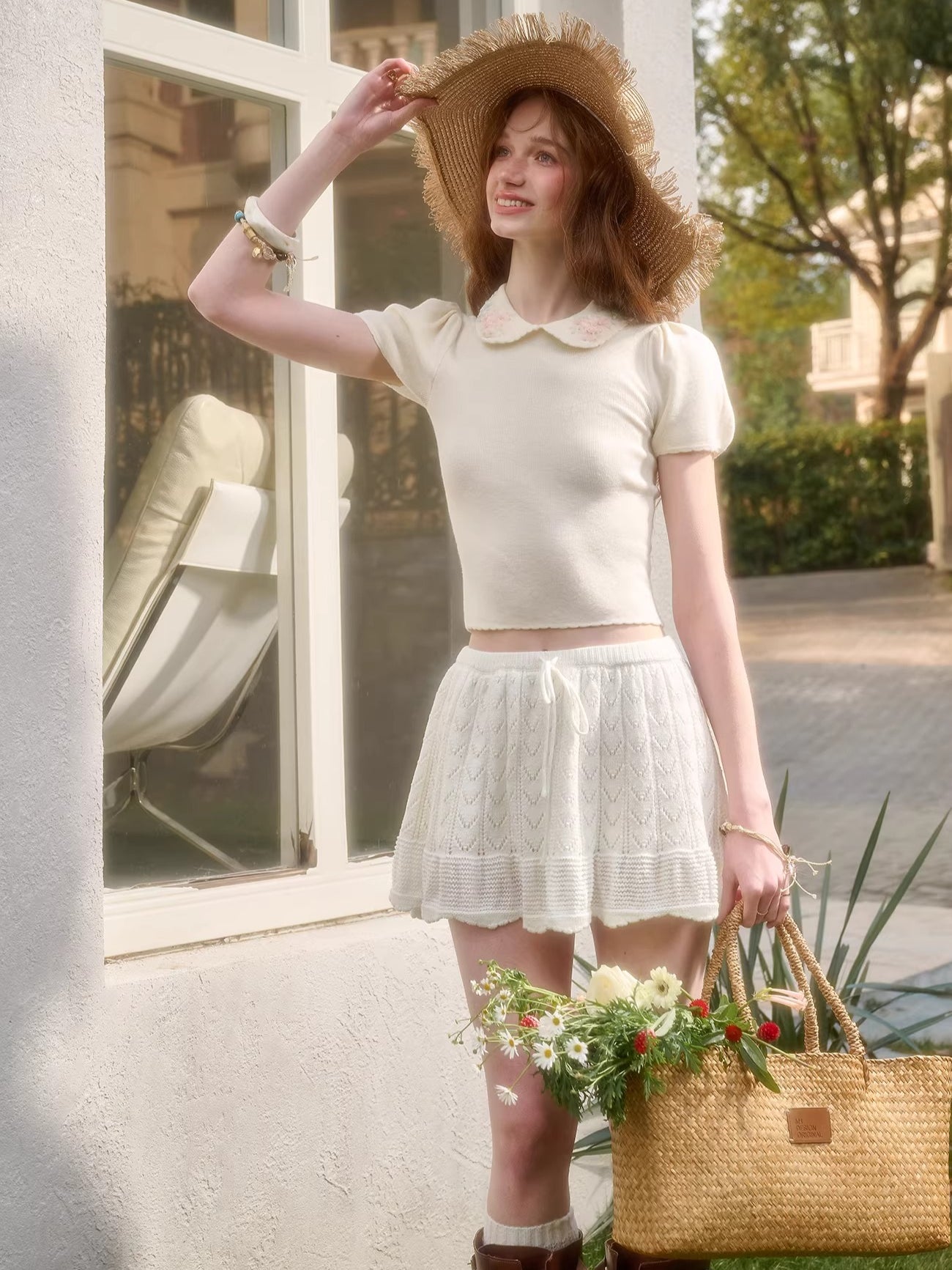Ribbon Embroidered Knit Top