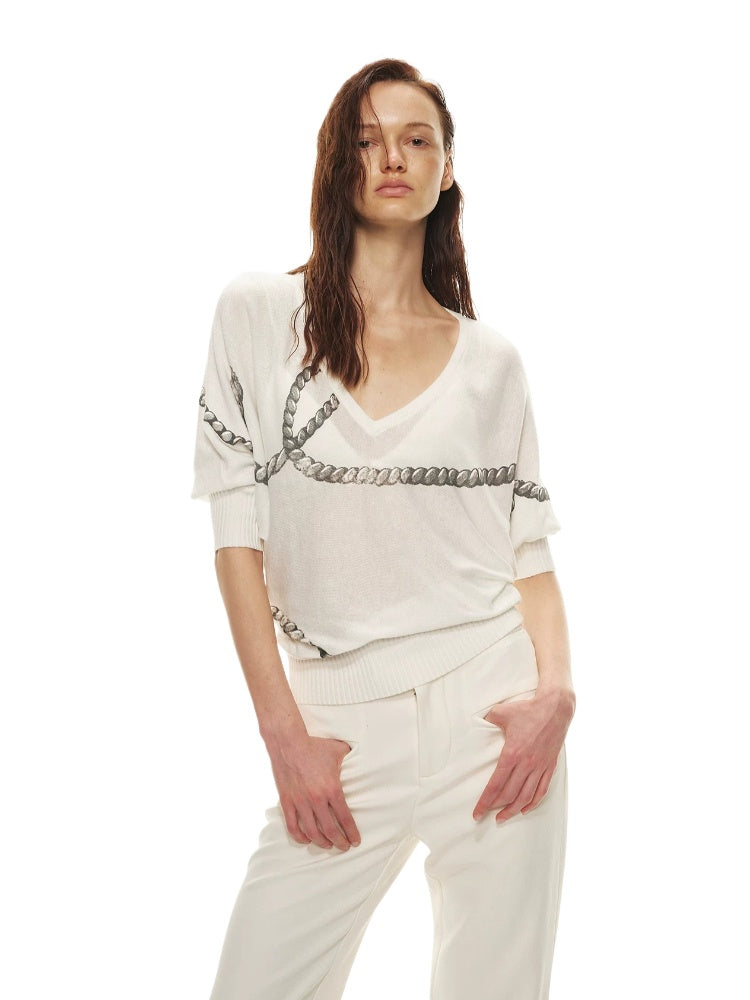 Chain Print V-Neck Cover Top
