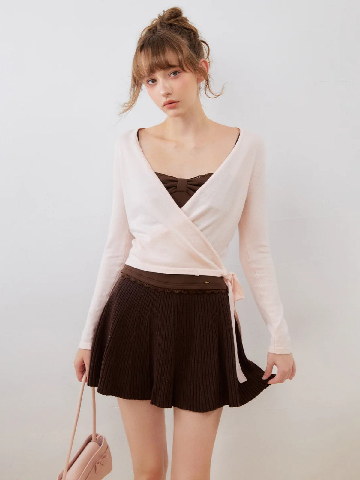 Silk Wool Wrap V-Neck Knit Top