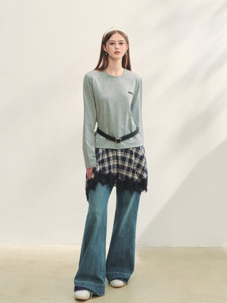 Plaid Lace Patchwork Knit Dress