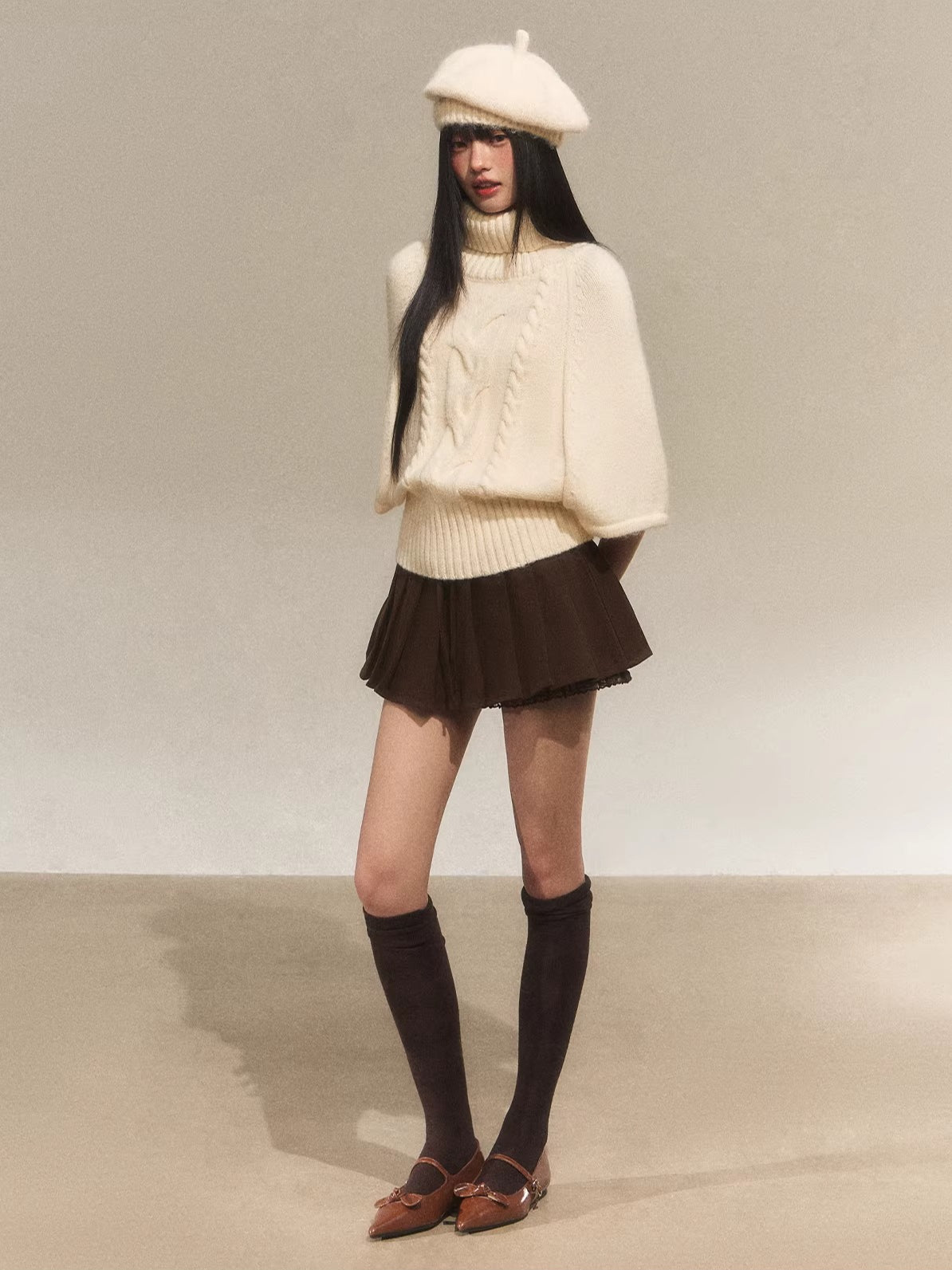 Bow Tie Pleated A-Line Skirt